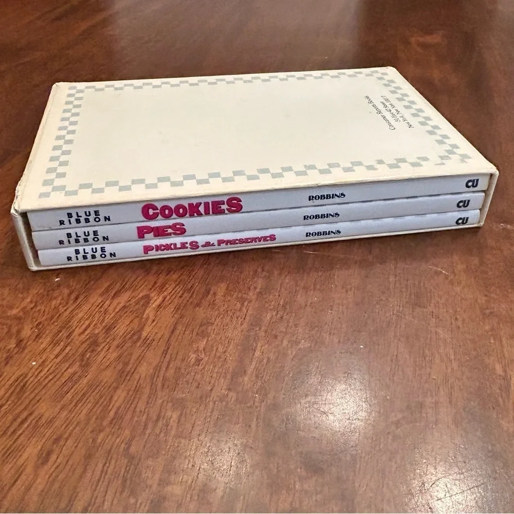 Vintage 1989 Blue Ribbon Cookbook Box Set 3 Pack Cookies Pies Pickles Preserves